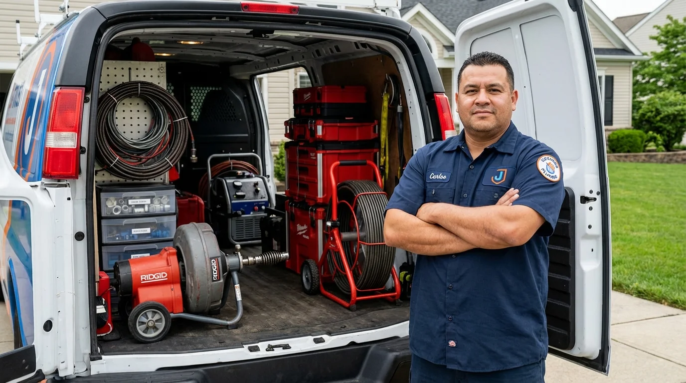 Professional drain cleaning equipment and Johns Plumbing LLC plumber in Hamlin