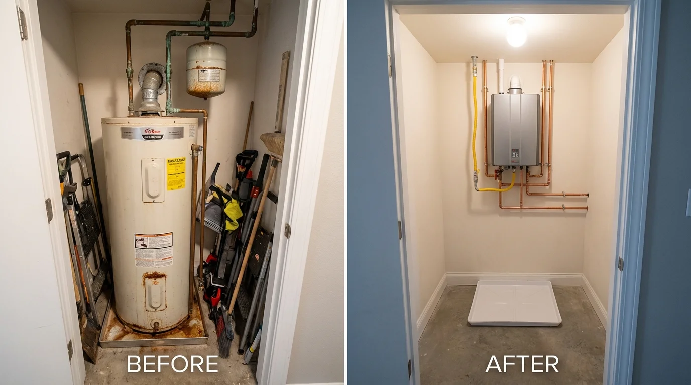Tank water heater versus wall-mounted tankless unit comparison for Hamlin, NY homeowners