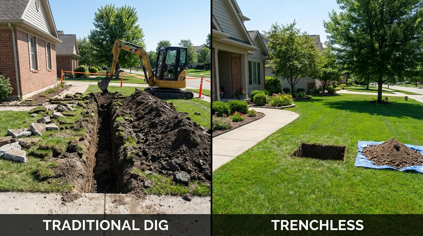 Trenchless sewer repair with minimal yard damage versus traditional excavation in Hamlin, NY